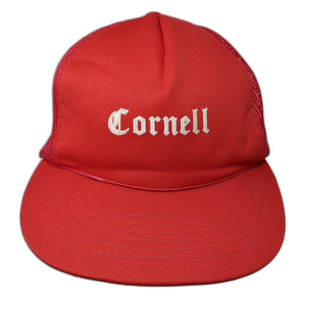 Cornell Snapback Mesh Back Trucker Hat Red 7 5/8 Adjustable Outdoor Vintage